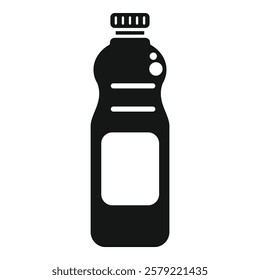 Black silhouette of a generic cleaning product in a plastic bottle with blank label, for mockup purposes