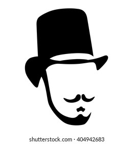 Black Silhouette Gentleman Isolated on White Background. Mustache and Beard