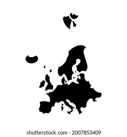 Black silhouette geographical map of european continent. Stock vector illustration.