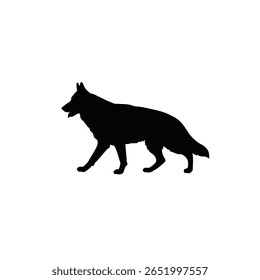 Black silhouette of a German Shepherd dog walking against a white background. The image is a simple vector illustration in a minimalist style.