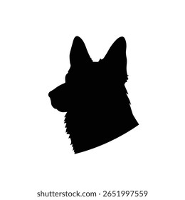 Uma silhueta preta da cabeça de um cão pastor alemão é mostrada na vista de perfil contra um fundo branco A cabeça dos cães é levemente inclinada A imagem é uma ilustração vetorial