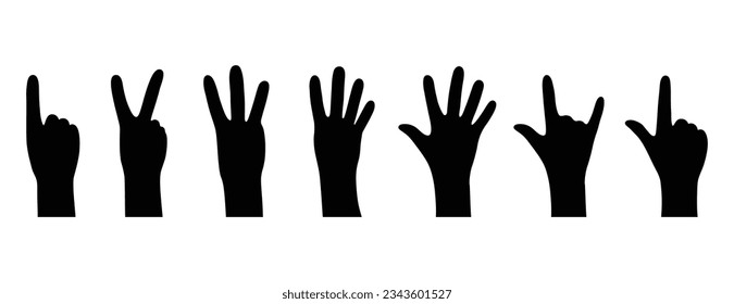 Black Silhouette of the gesture diverse people hands fists palm isolated on white background