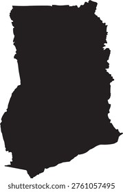 A black silhouette of Ghana's map on a white background, ideal for geographic or educational use
