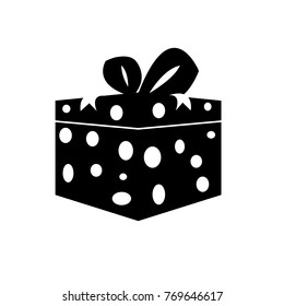 black silhouette gift box illustration icon for banner gift card label isolated background