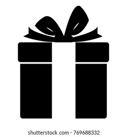 black silhouette of gift box present with flat design isolated background