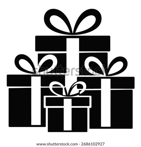 Black silhouette gift boxes, ideal for designers with a convenient transparent background.