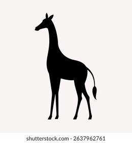 A black silhouette of a giraffe, showcasing its tall neck and elegant form — ideal for safari-themed designs, wildlife art, or nature-inspired graphics.