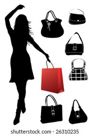 black silhouette girl and bag