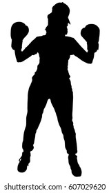 Black silhouette of a girl in boxing gloves. Boxing, sports, posture.