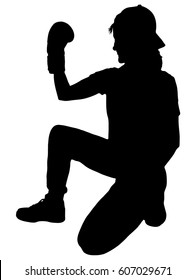 Black silhouette of a girl in boxing gloves. Boxing, sports, posture.