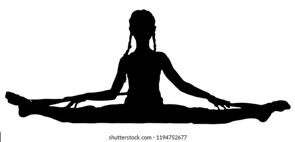 Black silhouette of girl cheerleader. Sports, cheerleading, split.