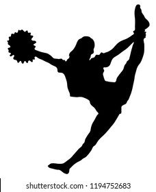 Black silhouette of girl cheerleader. Sports, cheerleading, split.