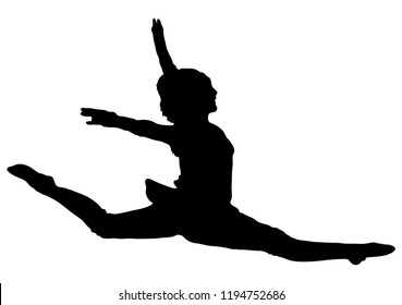 Black silhouette of girl cheerleader. Sports, cheerleading, split.