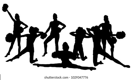 Black silhouette of girl cheerleaders. Sports, cheerleading, split. 