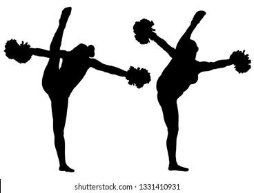 Black silhouette of girl cheerleaders. Sports, cheerleading, split. Two silhouettes of girls.