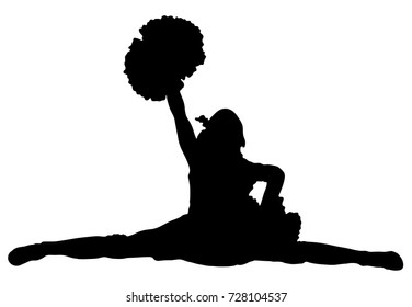 Black silhouette of girl cheerleaders. Sports, cheerleading, split.