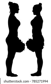 Black silhouette of girl cheerleaders. Sports, cheerleading, split. Two silhouettes of girls.