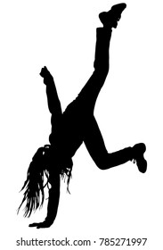 Black silhouette of girl cheerleaders. Sports, cheerleading, split. Hip-hop, wheel, jump.