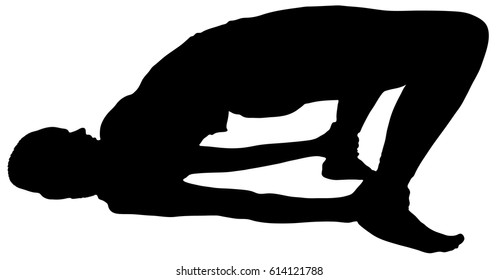 Black silhouette of a girl doing yoga on a white background. The poses and asanas. Health, sports, youth.