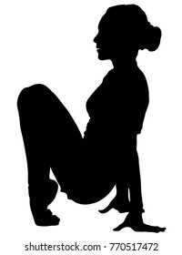 Black silhouette of the girl of the gymnast on choreography on a white background. Warm-up, sport. cheerleading, gymnastics. Training, extension, pose.