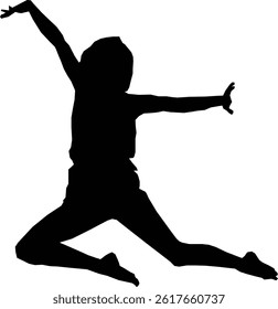 Black Silhouette of a Girl Jumping - Representation of Motion and Happiness