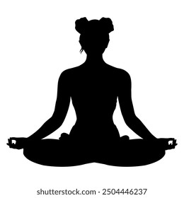 Black silhouette of a girl in the lotus position. Yoga	