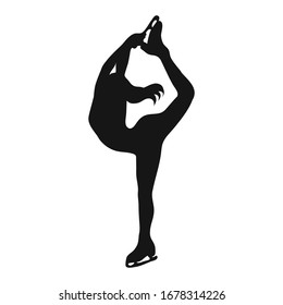 Black silhouette of a girl on a white background. Figure skating, sport. Vector illustration. Dance 
