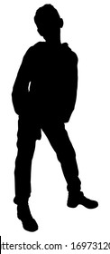 Black silhouette of a girl on a white background. Sports, cheerleading, hip hop.