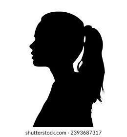 Black silhouette of a girl with a ponytail on a white background