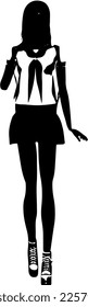 Black Silhouette of A Girl in A School Summer Uniform and Sneakers