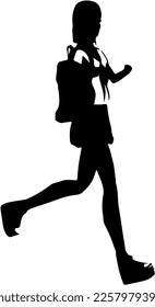 Black Silhouette of A Girl in A School Summer Uniform and Sneakers
