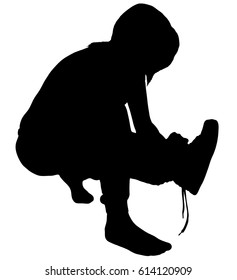Black silhouette of a girl with sneakers in hand. Sporting life. Preparing for the run.