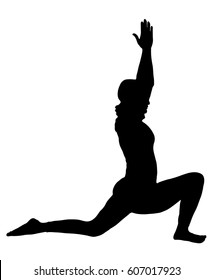 Black silhouette of a girl standing in yoga pose on white background. Sport, relaxation, yoga, asana.