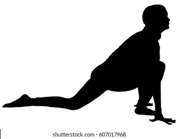 Black silhouette of a girl standing in yoga pose on white background. Sport, relaxation, yoga, asana.
