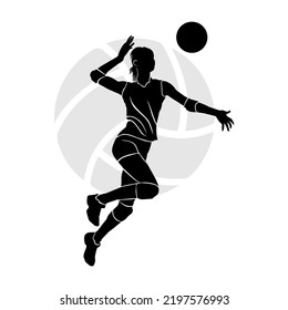 Black Silhouette Girl Volleyball Player Jumping Stock Vector (Royalty ...