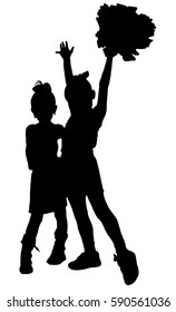 Black silhouette girls cheerleaders. Sports, cheerleading.