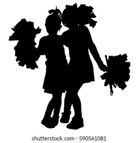 Black silhouette girls cheerleaders. Sports, cheerleading.