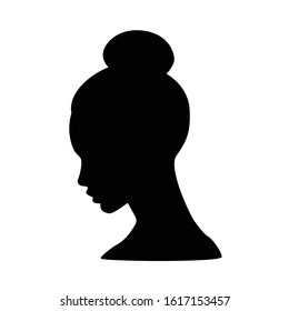 
Black silhouette of a girl's head.The hair is picked up in a bun.
Ballerina head silhouette.
Isolated silhouette on a white background