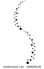 Black silhouette glamour romantic love wedding and valentines vector clip art with heart confetti wave or flow. Many flying hearts on white background for greeting card border, frame festive design.