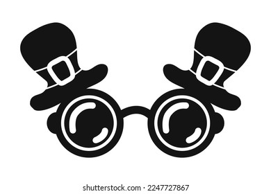 Black silhouette of glasses with a hat on a white background symbol of St. Patrick's Day, an attribute of the Irish holiday. Vector illustration