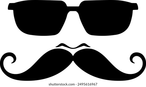 schwarze Silhouette von Gläsern und Schnurrbart