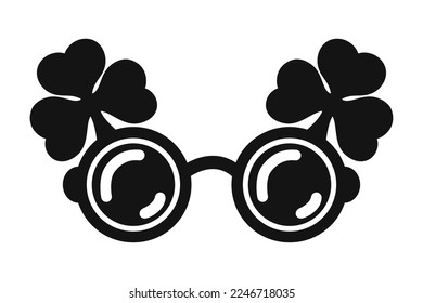 Black silhouette of glasses with trefoil on white background symbol of St. Patrick's Day, attribute of the Irish holiday. Vector illustration