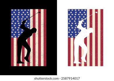 Black silhouette of a golf man with USA Flag Vector Illustration T-shirt Design