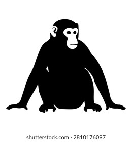 A black silhouette of a gorilla sitting, highlighting its posture and form against a plain white background.