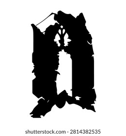 Black silhouette of a gothic castle tower with intricate architectural details and a pointed spire, set against a plain background.