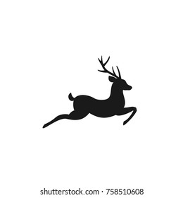 Black silhouette of graceful deer in jump with great antlers. vector flat icon isolated on white background