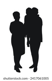 Black silhouette of a grandfather holding his granddaughter and grandmother, family, isolated vector