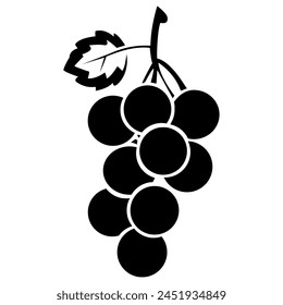 Black silhouette of grapes, branch with grapes. Vector illustration.