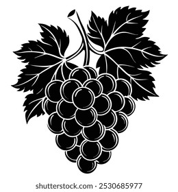 A black silhouette of a grapes clip art sketch