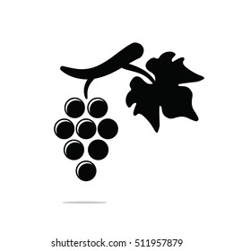 Black silhouette of grapes on white background. Vector illustration.